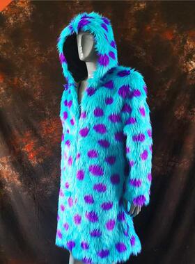 New winter autumn men faux fox fur Hooded coat long windbrea