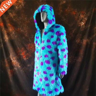 New winter autumn men faux fox fur Hooded coat long windbrea