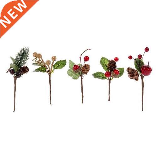 New 15Pcs Red Christmas Berry and Pine Cone Picks with