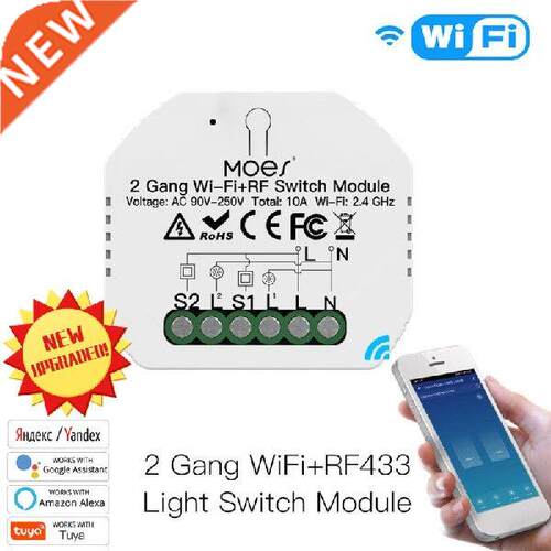 2 Gang 2 way WiFi+RF433 Smart Light Switch Module Smart