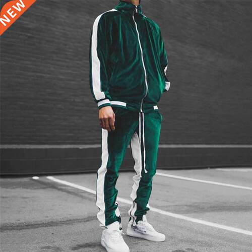 Gold Red Velvet Suit For Men Tracksuit Jogger Sportswear Cas
