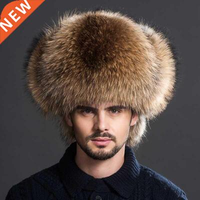 ?Winter Men's 100% Real Silver Fox Fur Aviator Bomber Hat Ra