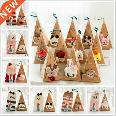 Cute Animal Design Deer Christmas socks Gift 3D Fluffy Coral