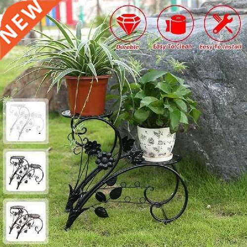 2-Layer European Style Iron Flower Stand Pot Rack Shelf