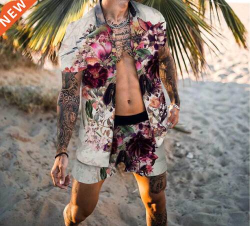 European and American digital printing shirt beach short sui