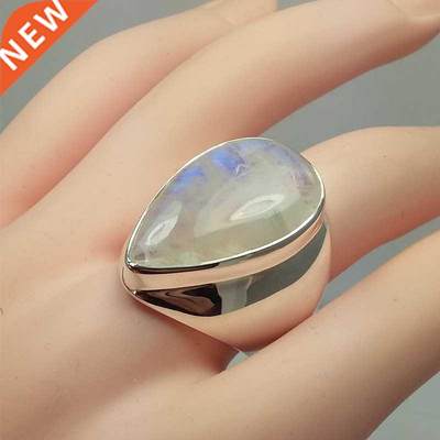 925 Sterling Silver Female Cute Big Ring Moonstone Light Pol