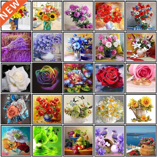 5D DIY diamond painting flower arrangement vase cross stitch