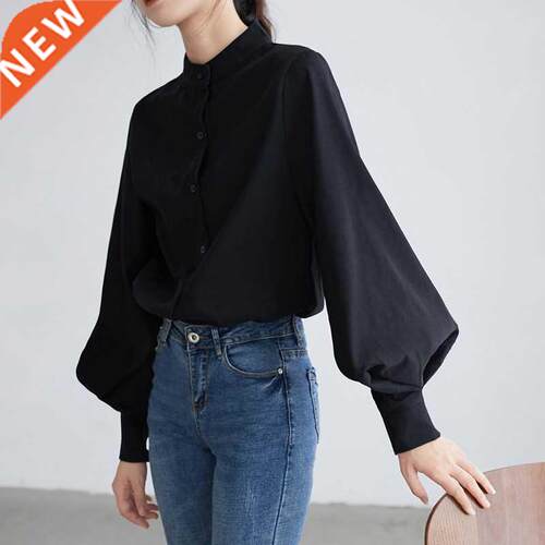 Big Lantern Sleeve Blouse Women Autumn Winter Single Breaste