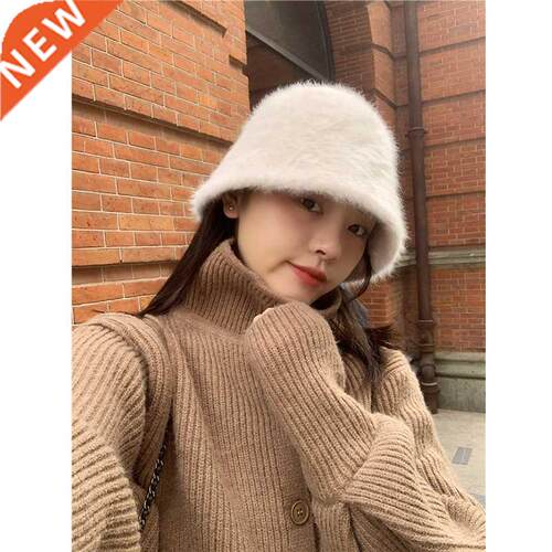 New Fashon Artfcal Rabbt Fur Bucket Hat Women Autumn W