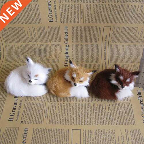 New Simulation Brown Fox Toy Furs Squatting Fox Model Home D