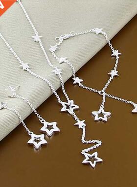 New Style 925 Sterling Silver Set Star Earrings Bracelet Nec