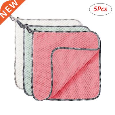 5Pcs Home Kitchen Rags Scouring Pad Microfiber Towel