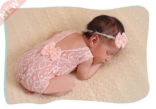 Newborn Photography Props Baby Lace Romper Outfit Headband P