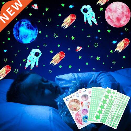 Cartoon Astronaut Stars Planet Luminous Wall Sticker