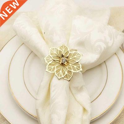 10Pcs Flower Design Napkin Rings Metal Gold Napkin Buckle Na