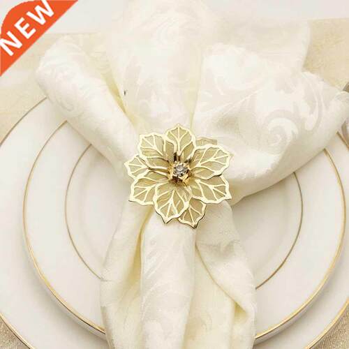 10Pcs Flower Design Napkin Rings Metal Gold Napkin Buckle Na