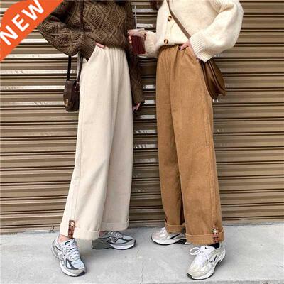 JMPRS Brown Corduroy Thick Wide Leg Pnts Women Koren Fshi