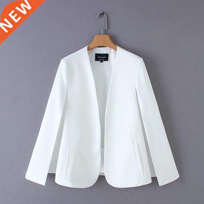 2019 Women elegant black white color v neck split casual clo
