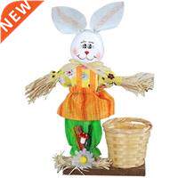 Easter Straw Bunny Bamboo Basket Desktop Ornaments Cute