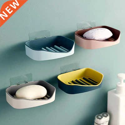 Wall Mounted Drain Soap Box Self Adhesive Soap Dish Double