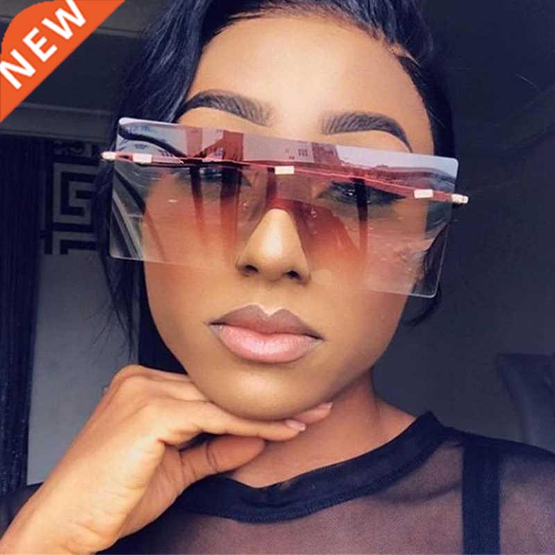 Vintage Square Sunglasses Women Siamese Oversized Sun Glasse - 实物图