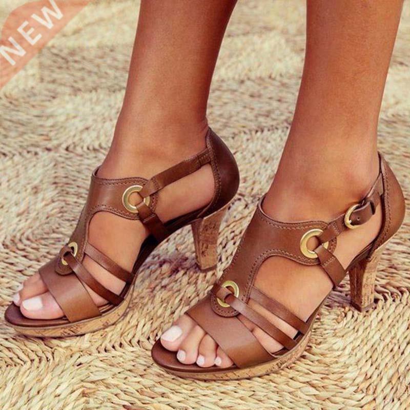 Women's Sandals Summer Roman Woman Shoes High Heel Retro oh