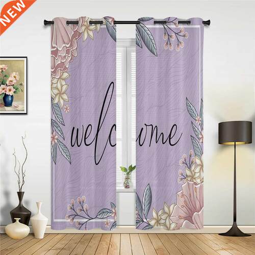 Summer Curtain Flower Purple Window Curtains for Living
