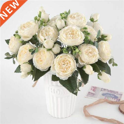 0cm Rose White Silk Peony Artificial Flowers Bouquet 5 Big
