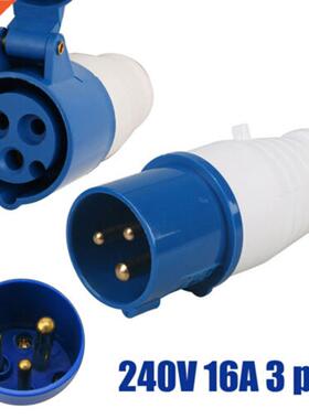 NEW Blue 240V 16 AMP 3 Pin Industrial Site Plug & Socket