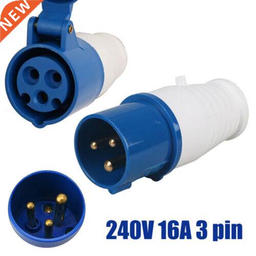 NEW Blue 240V 16 AMP 3 Pin Industrial Site Plug & Socket
