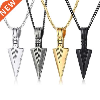 Men's Design Matte Black Long Necklace with Arrow Pendant Je