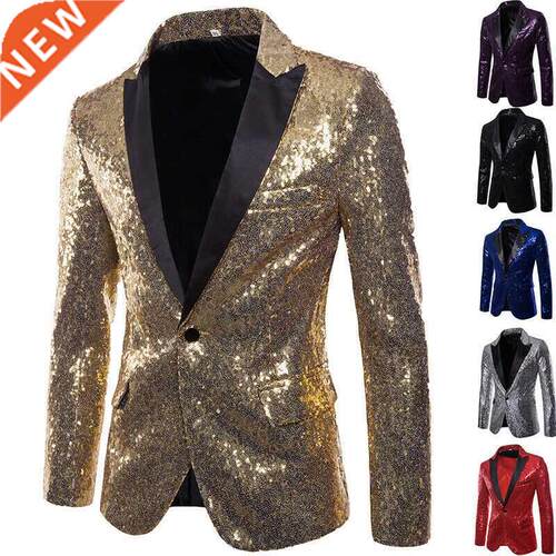 Formal Men Glitters Suit Jackets Sequins Party Button Dance