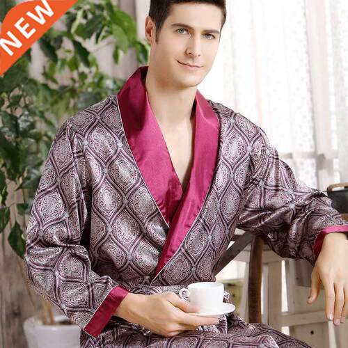 Men Silk long-sleeved Bathrobe Plus Size 5XL kimono Home Bat