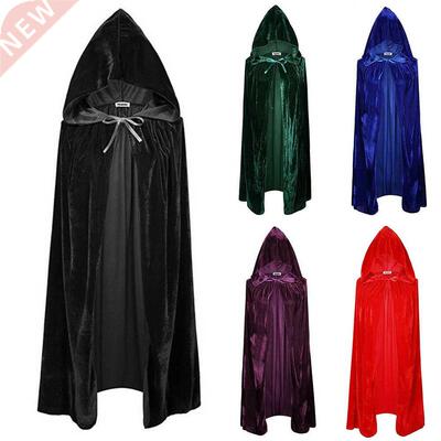 Adult Halloween Velvet Cloak Cape Hooded Medieval Costume Wi