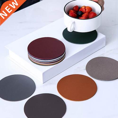 6pcs Drink Coaster PU Leather Placemat Heat Insulation Table