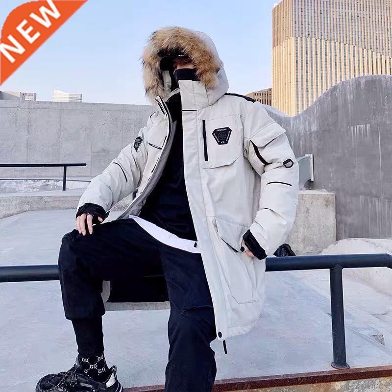 Men's Whte Duck Down Jacket Cargo Warm Hooded Thck Puffer