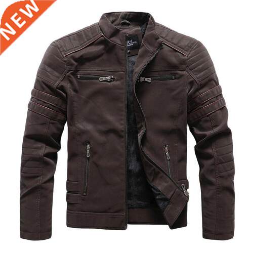 2021 New Men Winter Leather Jacket Casual Motorcycle Winter