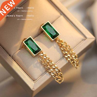2021 New Classic Geometric Rectangle Green Crystal Stainless