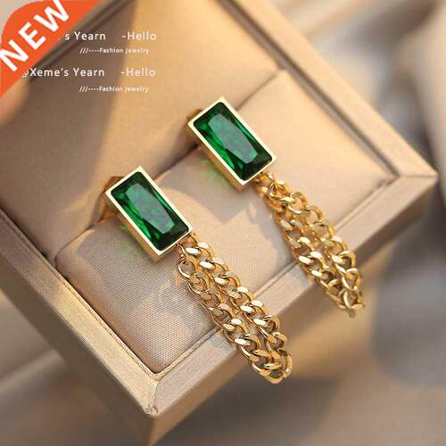 2021 New Classic Geometric Rectangle Green Crystal Stainless
