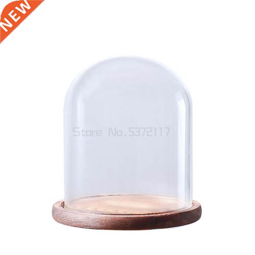 Clear Glass Dome Bell Jar Cloche Display Wooden Base With