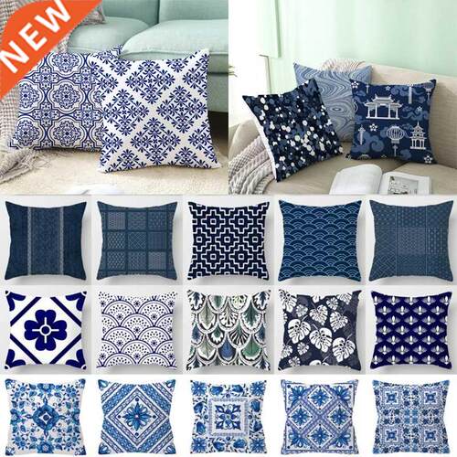 Blue White Porcelain Print Cushions Case Bohemian Style Mand