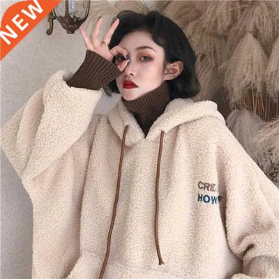Women Hoodies Lamb Wool Fake Two-piece Hooded Sweatshirts 20