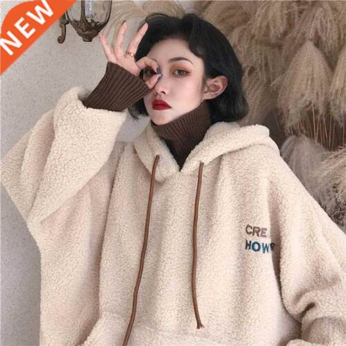 Women Hoodies Lamb Wool Fake Two-piece Hooded Sweatshirts 20