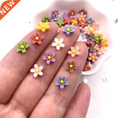 100Pcs 8mm Resin 3D Colorful Mini Flower Gems Flatback Figur