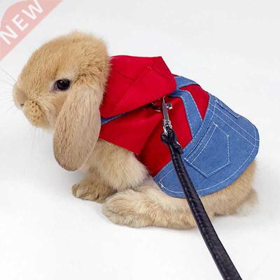 Pet Rabbit Clothes Denim Pet Harness Leash Vest Jacket Coat