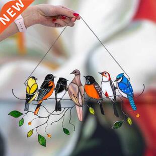 Colored Window Bird Pendant Wind Chime Metal Tropical Bird H