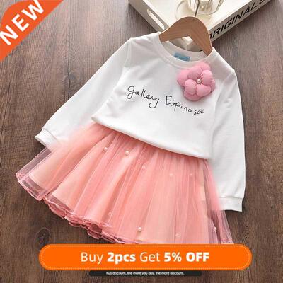 2021 New Girls Dress Autumn Spring Cute Mesh Long Sleeve Pri