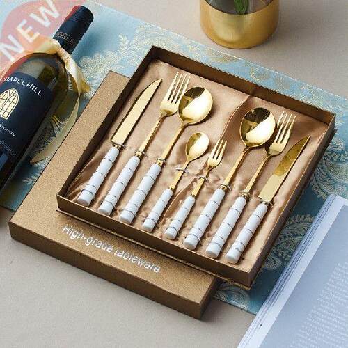 Ceramic Handle GoldenTableware Set Stainless Steel Fork