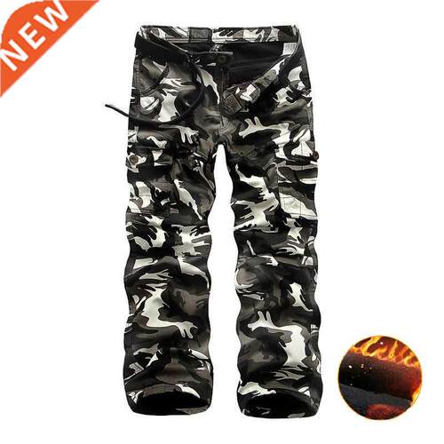 Fleece Cargo Pants Men Casual Loose Multi-pocket Trousers Me