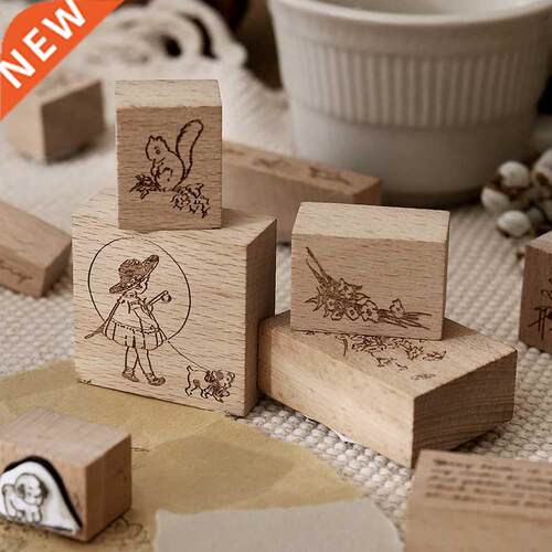 Yoofun 12 Designs Girl Plant Growth Wooden Rubber Stamps fo
